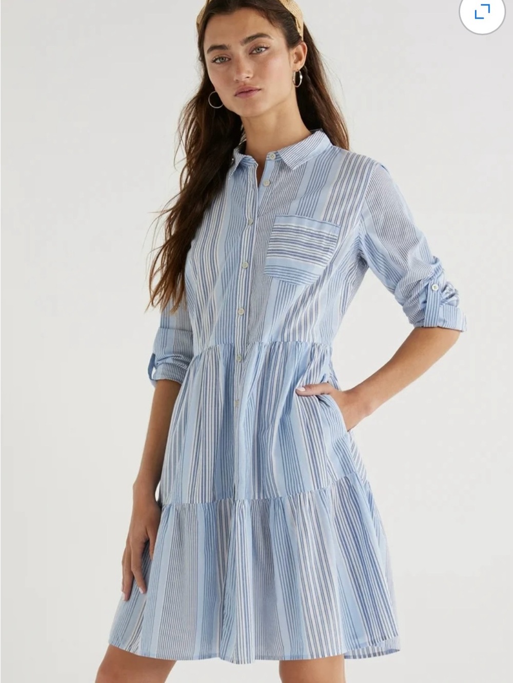 Women's Mini Shirt Dress with Long Sleeves from Time and Tru